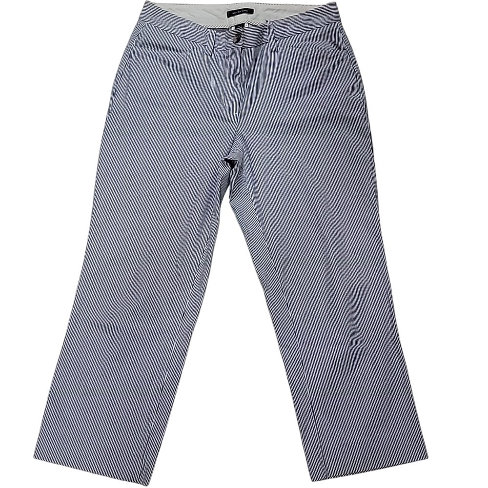 Lands End Fit2 Womens 6 Seersucker Pants Blue White Striped Straight Leg Stretch